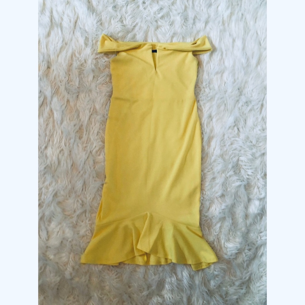 MIDI length yellow off shoulder dress!